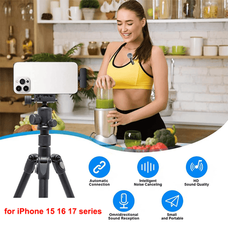 Wireless Lapel Microphone for iPhone, iPad, Mini Video Recording Mic for Interview Video Podcast Vlog Noise Reduction