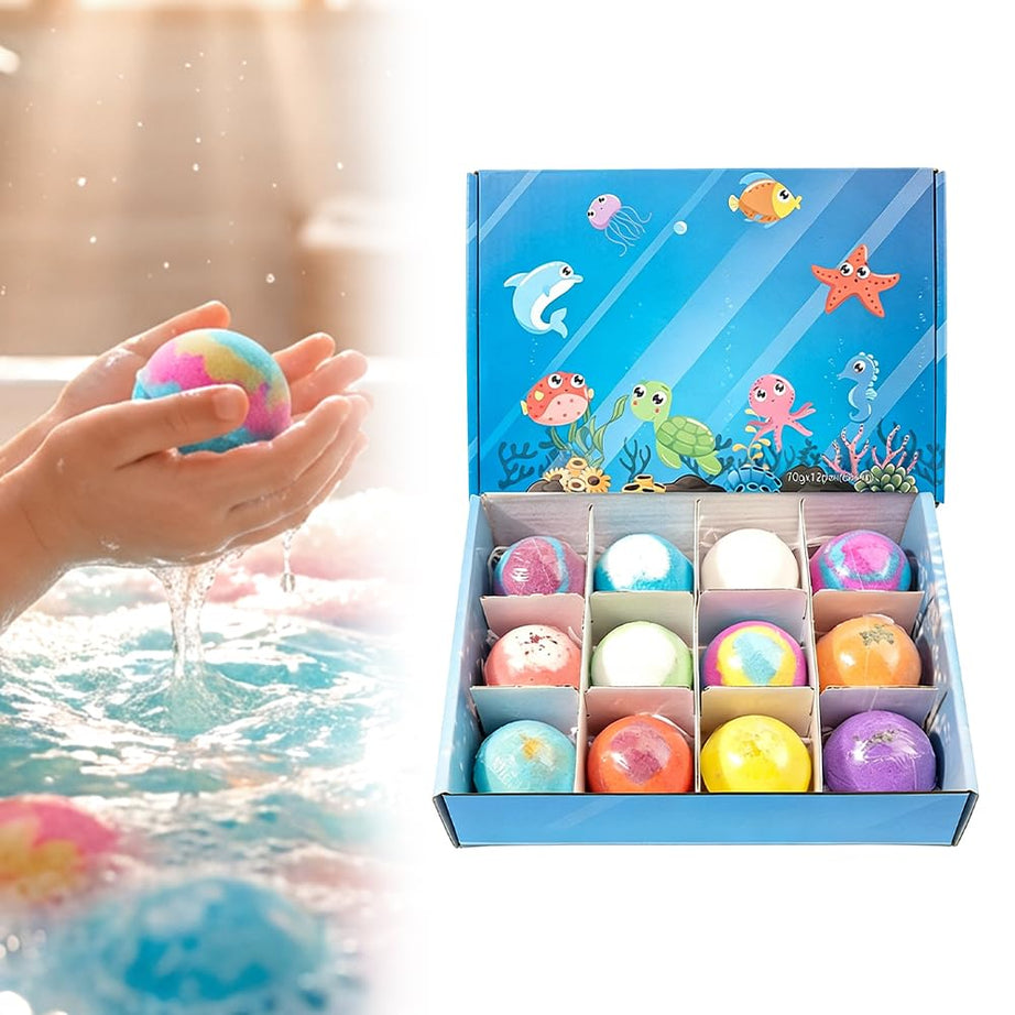 Ocean Bath Salt Ball Bath Bombs for Kids, 12-Pack with Surprise Inside, Bath Bombs, Easter Basket Stuffers Egg Fillers