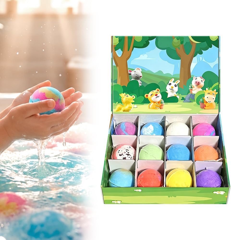 Ocean Bath Salt Ball Bath Bombs for Kids, 12-Pack with Surprise Inside, Bath Bombs, Easter Basket Stuffers Egg Fillers