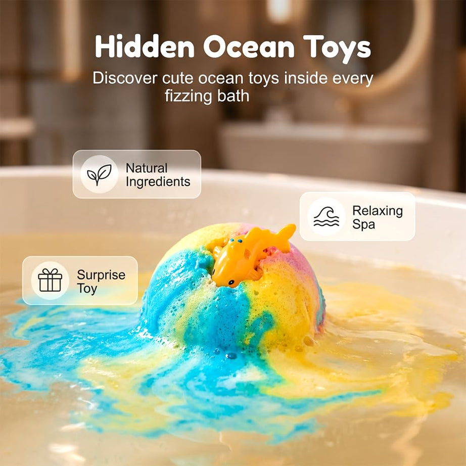 Ocean Bath Salt Ball Bath Bombs for Kids, 12-Pack with Surprise Inside, Bath Bombs, Easter Basket Stuffers Egg Fillers