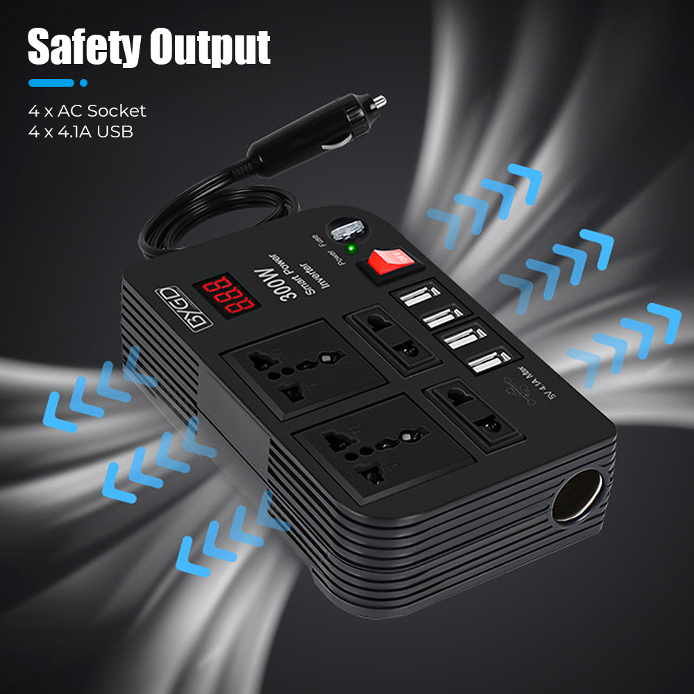 Car Power Inverter Converter Outlets Auto Tools Adapter 4 USB Ports Overload Protection Multifunctional Switch 300W 4 AC Sockets