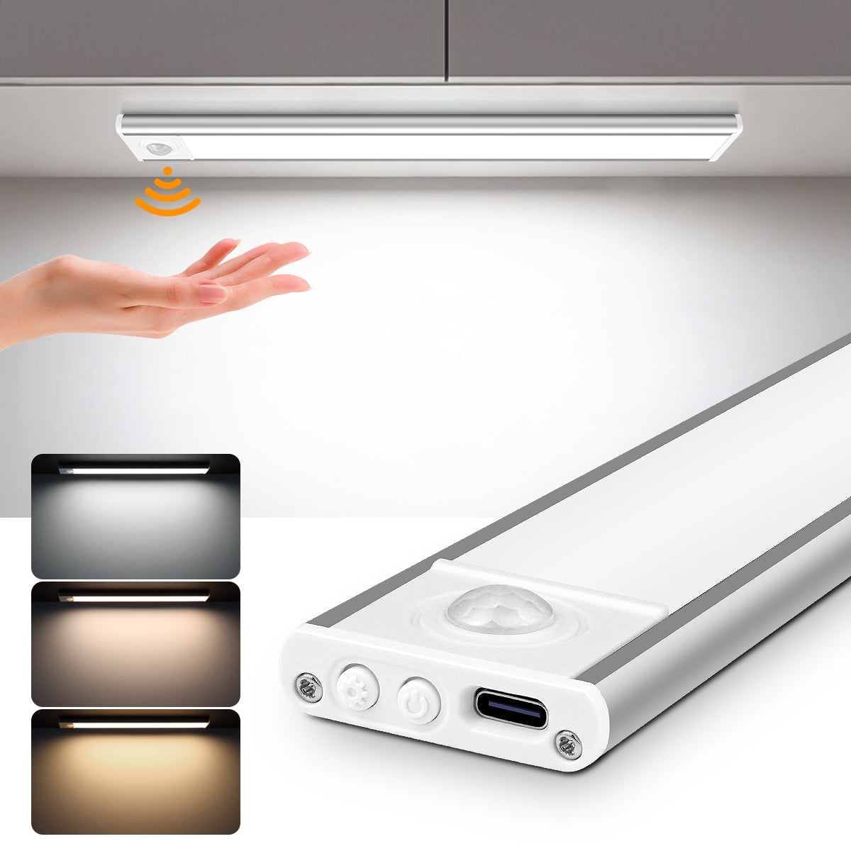 30/50cm LED Motion Sensor Cabinet Light Ultra Thin Rechargeable Night Sensor Lamp 3 Color Adjustable Induction Detector Lamp