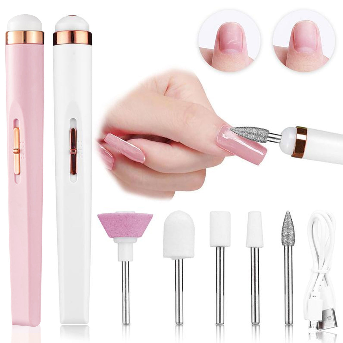 5 in 1 Electric Nail Art Polish Drill Machine USB Charging Portable Manicure Exfoliation Polishing Pen Acrylic Gel Remover Tools