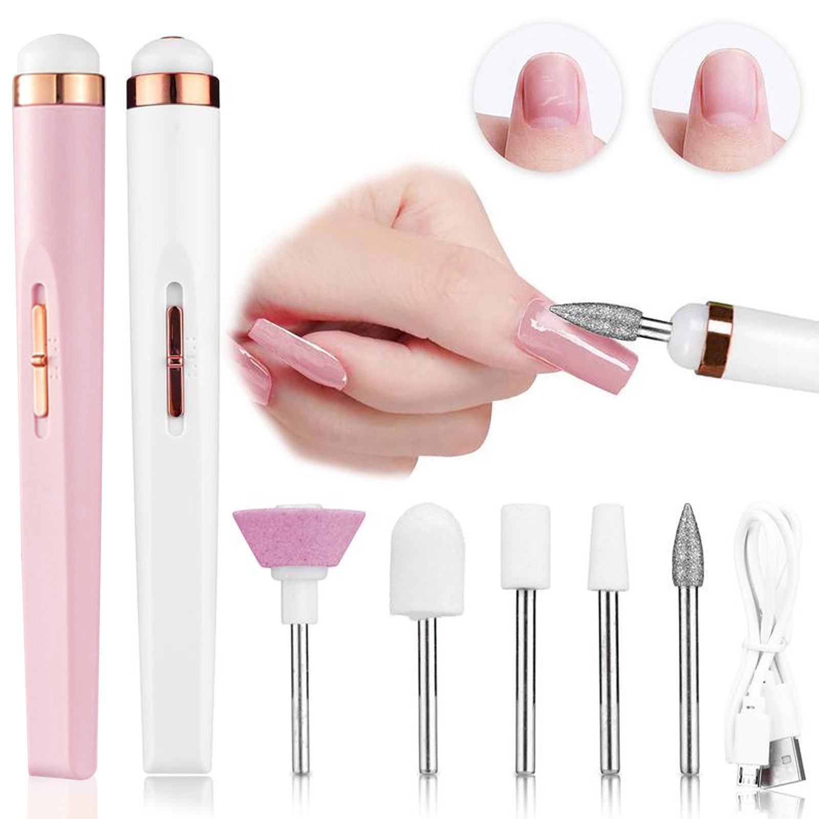 5 in 1 Electric Nail Art Polish Drill Machine USB Charging Portable Manicure Exfoliation Polishing Pen Acrylic Gel Remover Tools