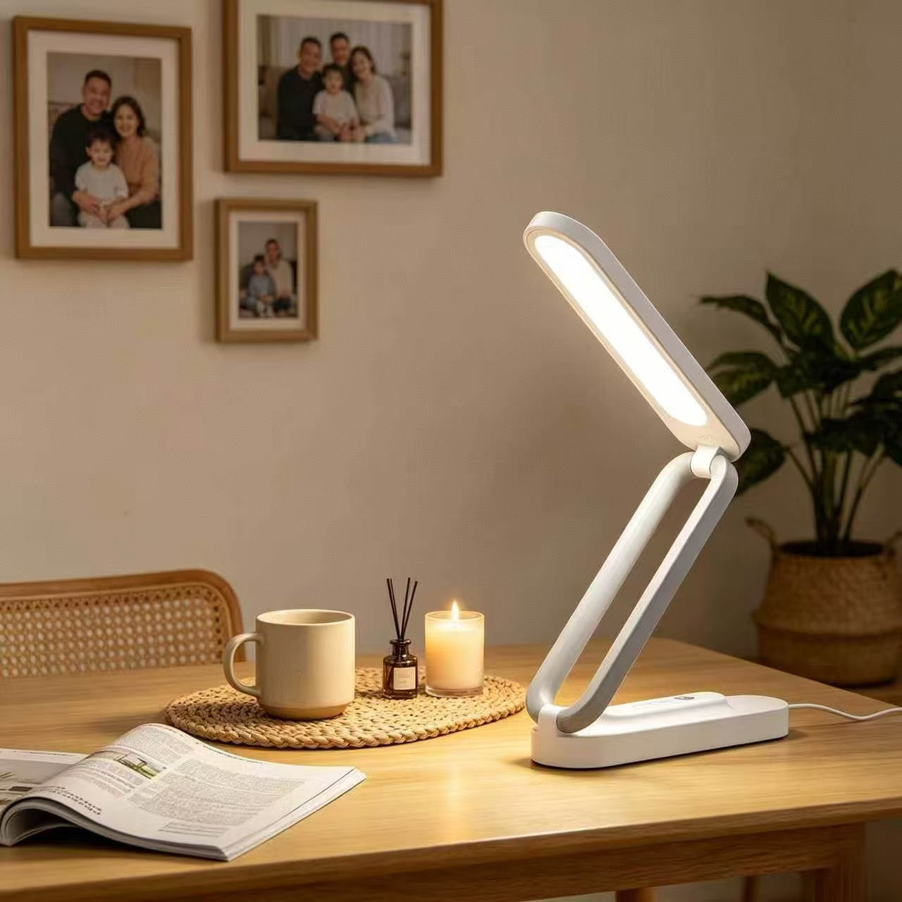 Foldable Rechargeable LED Desk Lamp, USB Charging Touch Control Dimmable Table Light, Portable Reading Lamp for Travel Study