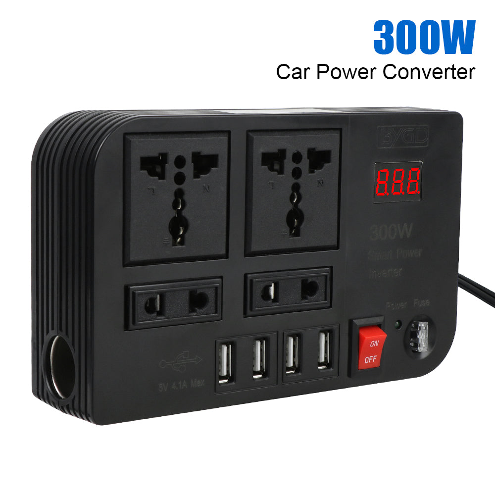 Car Power Inverter Converter Outlets Auto Tools Adapter 4 USB Ports Overload Protection Multifunctional Switch 300W 4 AC Sockets