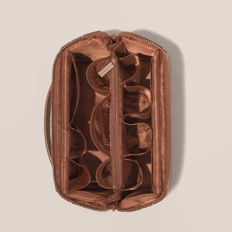 Fold-Down Travel Makeup Bag Waterproof Large Toiletry Bag Hanging Cosmetic Organizer with No-Spill Compartments for Makeup Use