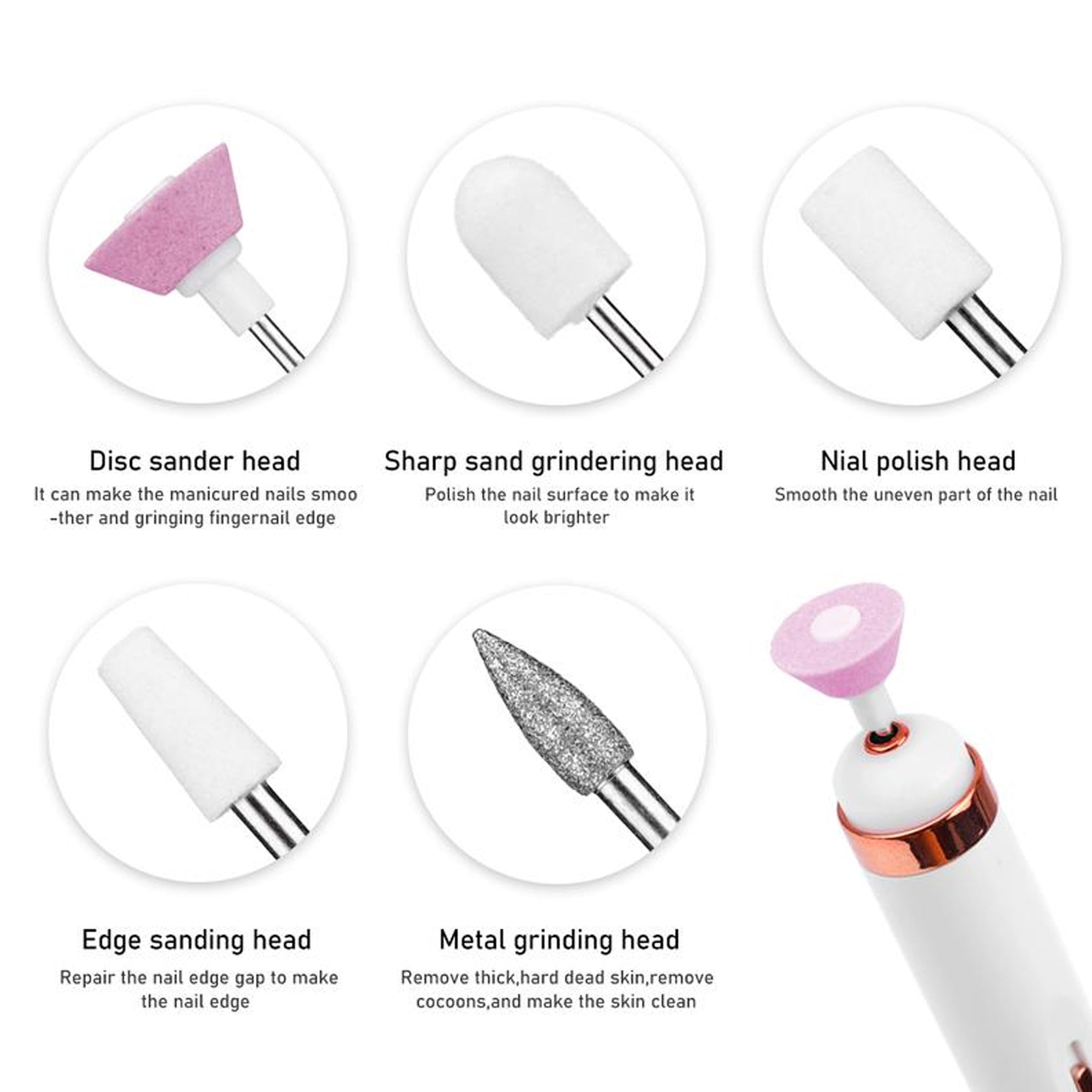 5 in 1 Electric Nail Art Polish Drill Machine USB Charging Portable Manicure Exfoliation Polishing Pen Acrylic Gel Remover Tools